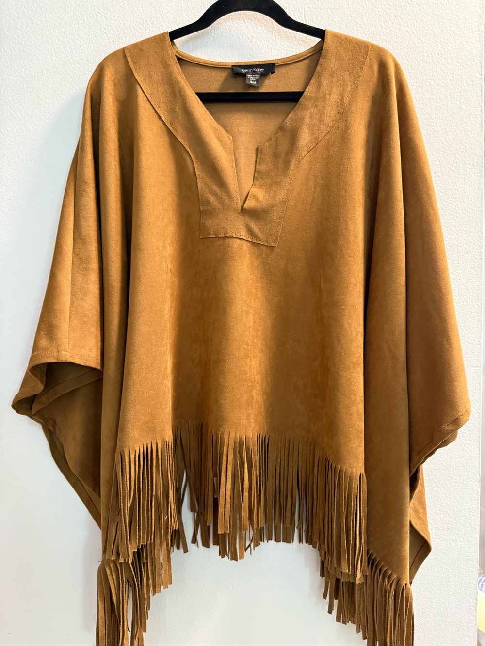 Karen Kane Brown Fringe faux Suede Poncho bohemian fringe